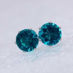 Sterling Silver Turquoise Topaz Stud Earrings.